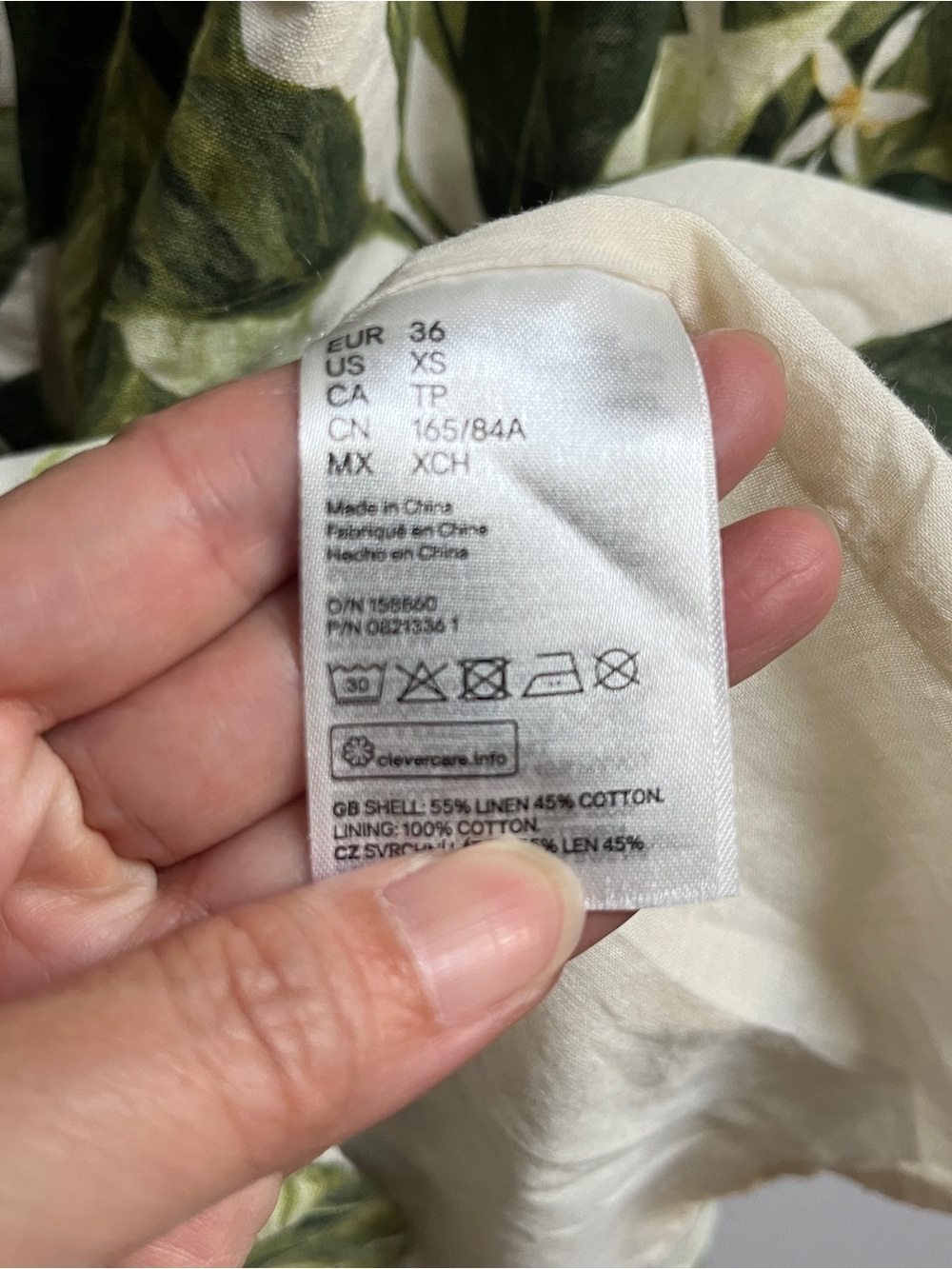 H&M Linen Blend Tropical Leaf Citrus Fruit Print Button Front Midi Dress Sz XS - Picture 7 of 10